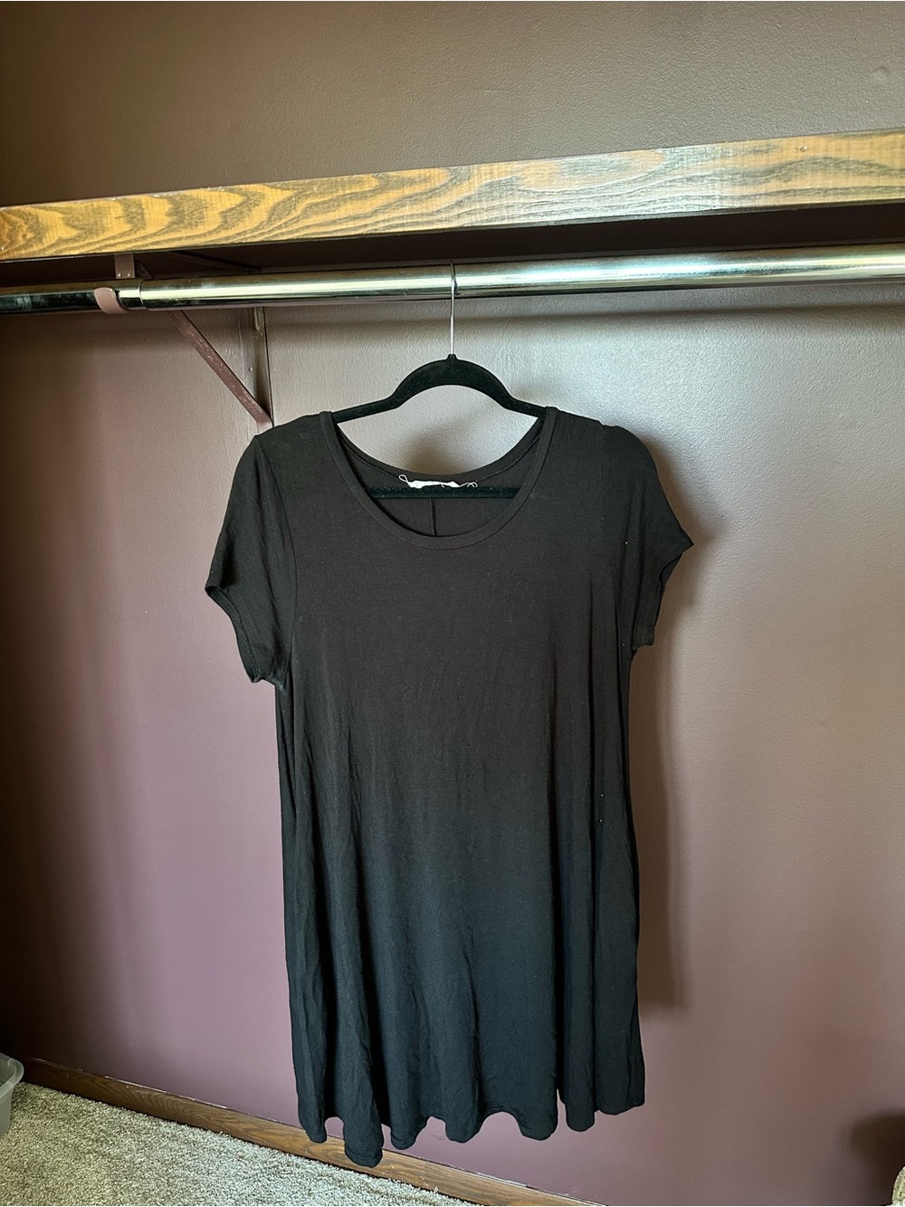 Classic Black Short-Sleeve Midi Swing Dress